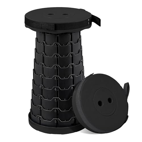 VECELO Telescoping Folding Stool, Upgraded Portable Collapsible Retractable Stool with Load Capacity 400lbs for Garden Fishing Camping Hiking BBQ, 1 PCS Black - color: Black