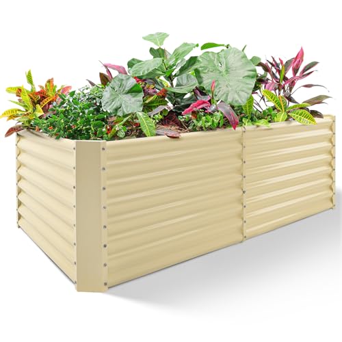 Land Guard 6x3x2ft Galvanized Raised Garden Bed, Planter Boxes Outdoor, Raised Garden Beds Outdoor for Vegetables, Flowers, Herbs, 269 Gallons, Cream Yellow… - color: Cream Yellow, size: 6×3×2ft（Rectangular）