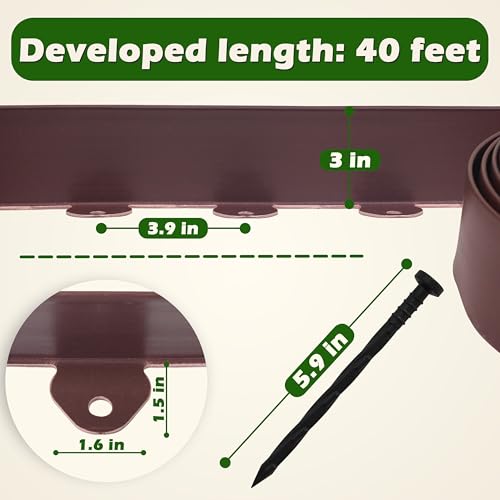Gardzen 40-Foot x 3-Inch Landscape Edging Garden Border with 40 Spikes - color: Brown, size: 3IN-40FT