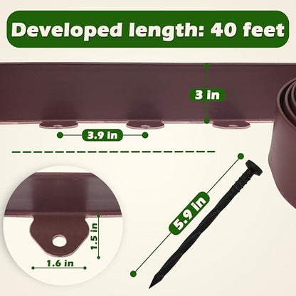 Gardzen 40-Foot x 3-Inch Landscape Edging Garden Border with 40 Spikes - color: Brown, size: 3IN-40FT