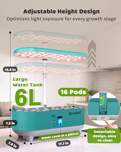 Growell 16 Pods Hydroponics Growing System Kit with 3 Light Modes & 2 Timer - color: Green