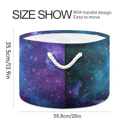 Blue Galaxy Print Round Storage Basket Collapsible with Handle - color: Blue