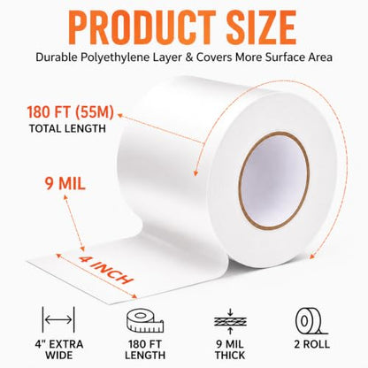 2 PC 4" x 180' Vapor Barrier Tape 9 Mil White Polyethylene Insulation Tape - size: 2 Pack