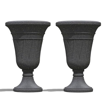 24" Tall Urn Planters Set of 2, Black Outdoor Planter for Porch - color: Black-trophy