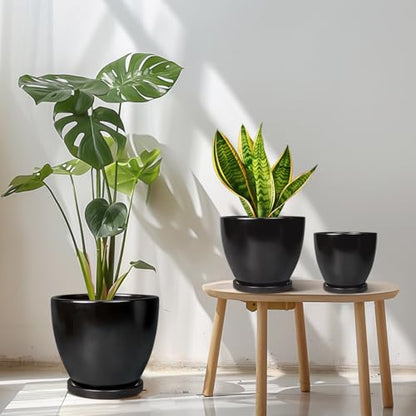 Ceramic Pots for Plants, 10+8+6 Inch Modern Flower Pot, Black - color: Matte Black