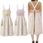 Cotton Linen Apron Cross Back Apron for Women with Pockets Pinafore Dress - color: 2 Pack-flora Beige