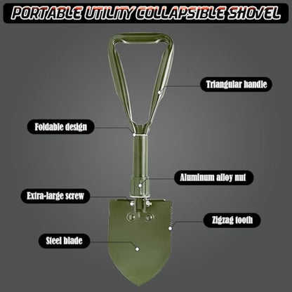 Folding Camping Shovel, 18.5" Portable Mini Trowels, Olive - color: Olive, size: 18'' Medium