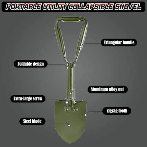 Folding Camping Shovel, 18.5" Lightweight High Carbon Steel Tool - color: Olive, size: 18.5'' Medium