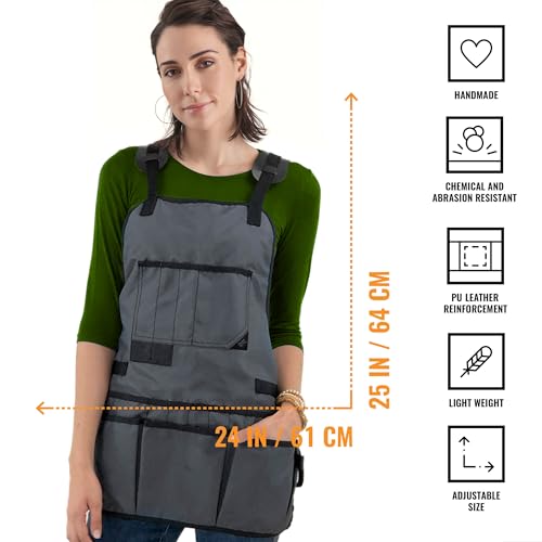 Under NY Sky Tool Apron, Magnetic Bits Holder, Cross-Back,18 Pockets, Gray - color: Gray