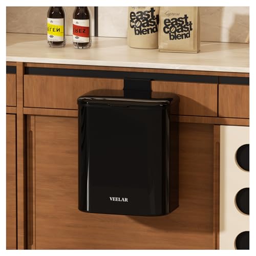 Hanging Stainless Steel Trash Can, 1.6 Gallon /6L Small Compost Bin for Kitchen Cabinet, Bathroom or Office (Black) - color: Black, size: 1.6 Gallon (6L)