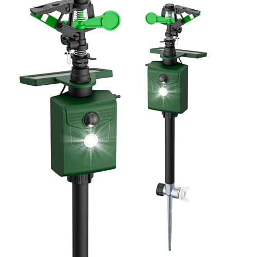 Motion-Activated Sprinkler, Solar Animal Repellent Outdoor - Deer Cat Deterrent with Motion Sensor & Flashing Lights, Protects Yard & Garden from Deer, Cats, Raccoons