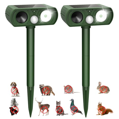 Solar Ultrasonic Animal Repellent, Waterproof Deer Repellent, Outdoor Cat Repellent with Motion Detection, Squirrel, 2 Pack