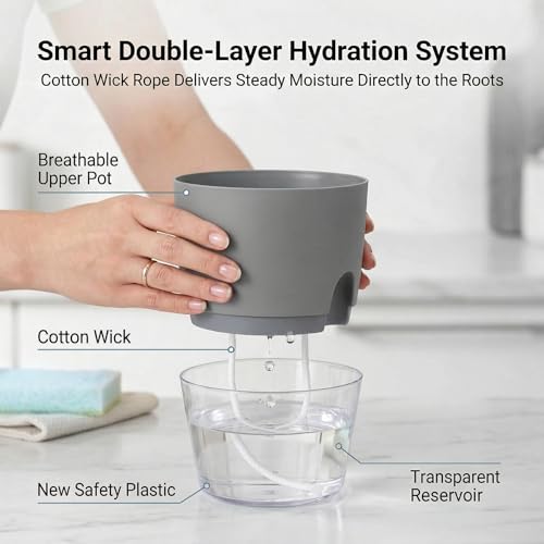 Vanavazon 6 Inch Self Watering Pots for Indoor Plants African Violet Pots - color: Gray