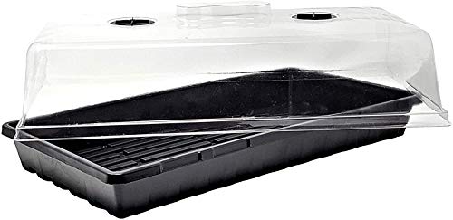 Plant Growing Trays (No Drain Holes) - 20" x 10" - Perfect Garden Seed Starter Grow or Drip Trays: for Seedlings, Indoor Gardening, Growing Microgreens, Wheatgrass (10 Trays and 10 Humidity Domes)