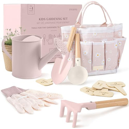 The Ultimate Kids Gardening Set - Safe Toddler Tools for Outdoor Fun - color: Pink