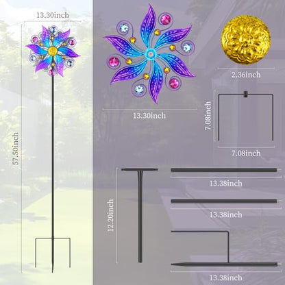 Violet Metal Wind Spinner Outdoor, Kinetic Yard Art with Stake