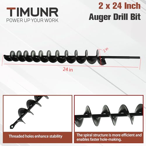 2 x 24 Inch Auger Drill Bit for Planting Plant Bulb, 2 Inch Diameter, Fits 3/8 Inch Hex Drive Drill