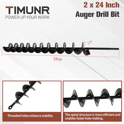 2 x 24 Inch Auger Drill Bit for Planting Plant Bulb, 2 Inch Diameter, Fits 3/8 Inch Hex Drive Drill