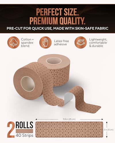 TheraCopper Copper Infused Kinesiology Tape - 2 Rolls, 40 Precut Strips - color: Tan
