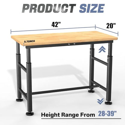 WALMANN Heavy Duty Adjustable Height Workbench 42" x 20" - size: 42 in x 20 in