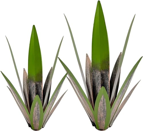 Metal Agave Plants, 2 Pack Big Tequila Rustic Sculpture, Rustic Metal Agave Plants Lawn Home Ornaments, for Yard Stakes, Garden Figurines, Outdoor Patio (2 PCS Green) - color: 2 Pcs Green-b