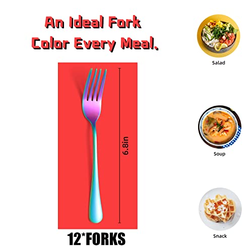 Rainbow Fork Set Of 12 Pieces, Iridescent Silverware Salad Forks, Stainless Steel Cutlery, KITWARE Kitchen Utensils, New Appartment Essential Tableware - size: Rainbow Fork