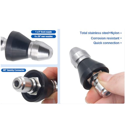 MIZORLIE Pressure Washer Sewer Jetter Nozzle with Stainless Steel,3/8'' Quickly Connector, 5000 PSI Orifice 6.5 - color: back1