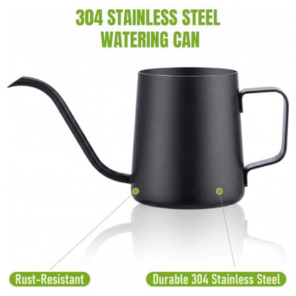 Doseno Black Watering Can, 12oz Stainless Steel, Long Spout and Handle - size: 350ml/12oz-Black