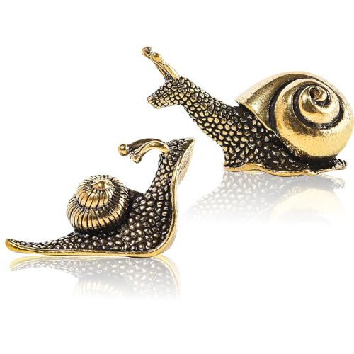 2pcs Snail Statue - Mini Retro Copper & Brass Snail Figurine Sculpture - Outdoor Pond Garden & Home Decor