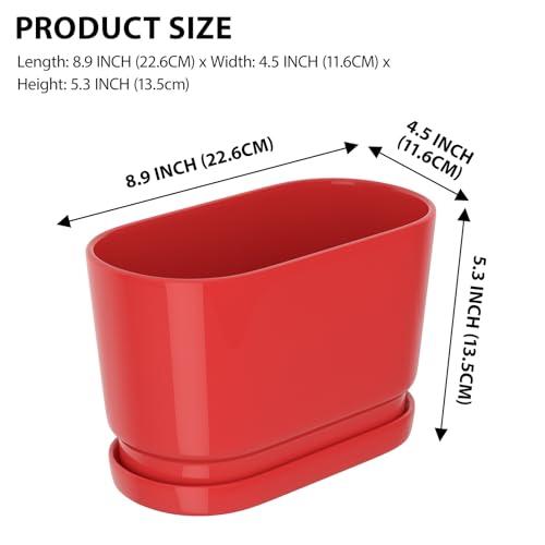 8.9" Rectangular Ceramic Planter with Drainage and Saucer, Red - color: Red, size: Medium