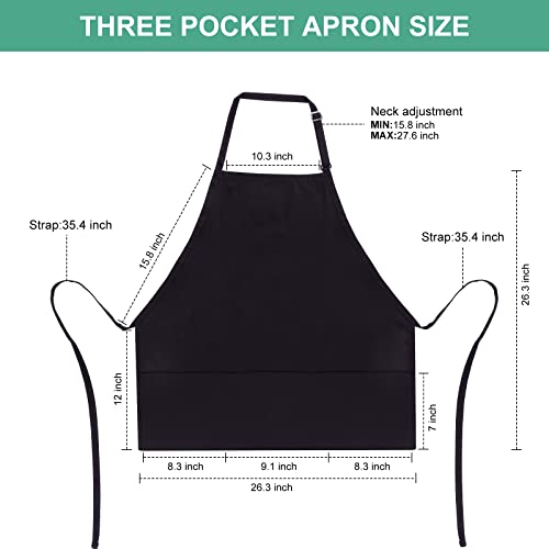 Jubatus 2 Pack 3 Pockets Adjustable Bib Apron Chef Kitchen Cooking Aprons for Women Men, Black - color: Black