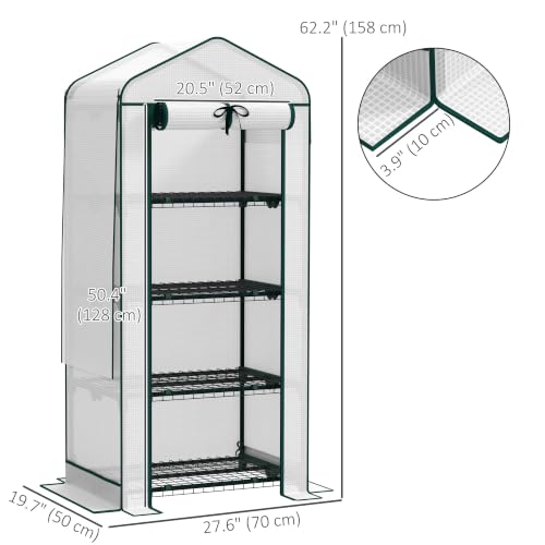 Outsunny 4 Tier Mini Greenhouse w/ Screen Roof 27.6" x 19.7" x 62.2" White - color: White, size: 4 Tier
