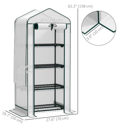 Outsunny 4 Tier Mini Greenhouse w/ Screen Roof 27.6" x 19.7" x 62.2" White - color: White, size: 4 Tier