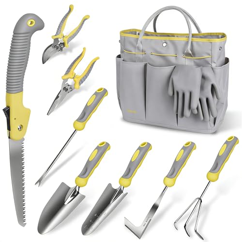 Carsolt 10Pcs Heavy Duty Stainless Steel Garden Hand Tools Set for Planting