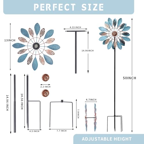 WONDER GARDEN Wind Spinners Outdoor - Metal Wind Spinner Windmill, 4.3 Ft Kinetic Wind Sculpture & Spinners for Yard Patio Lawn Decor - size: 4.2 ft