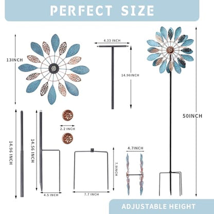WONDER GARDEN Wind Spinners Outdoor - Metal Wind Spinner Windmill, 4.3 Ft Kinetic Wind Sculpture & Spinners for Yard Patio Lawn Decor - size: 4.2 ft