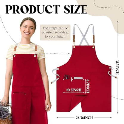 Crossback Pottery Apron Split Leg, Adjustable Straps - color: Red
