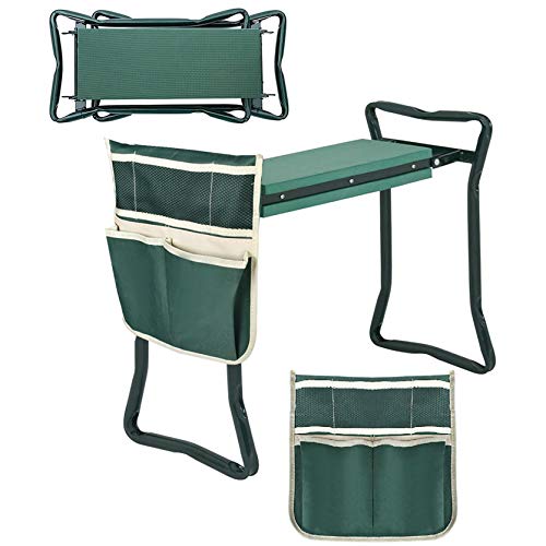 Foldable Garden Kneeler and Seat Heavy Duty Gardening Bench Soft Cushion Seat with Tool Pouch and Kneeling Pad