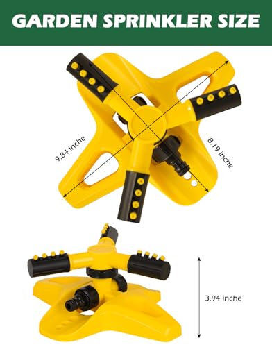 360 Degree Rotating Garden Sprinkler for Yard, Lawn and Large Area Coverage with 3 Adjustable Arms (Yellow)