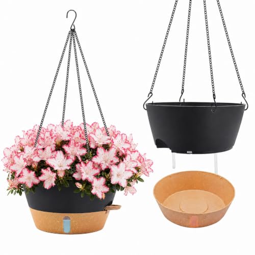 ZMTECH 12 Inch Hanging Planters for Indoor, 2 Pack Large Hanging Plant Pot with Visible Water Level and Chain, Self Watering Hanging Flower Pot for Outdoor Garden Porch(Dark Gray) - color: Dark Gray