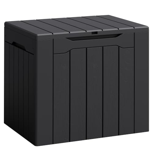 Flamaker Deck Box 30 Gallon, Waterproof Resin Small Storage Box with Lid - color: Black, size: 30 Gallon