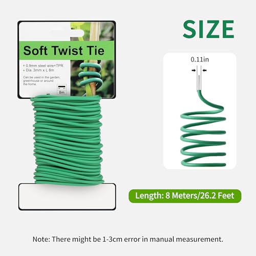 SooGree Plant Ties, 16.4 Feet Soft Twist Garden Ties for Supporting Climbing Plants, Flexible Wire for Tomatoes, Vines, Outdoor Climbing, Vegetables & Office Home Organization(Diameter 2.5mm) - size: 2.5MM*10M