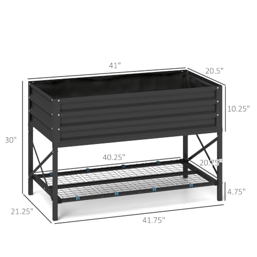 Outsunny Raised Garden Bed with Galvanized Steel Frame, Dark Gray - color: Dark Gray