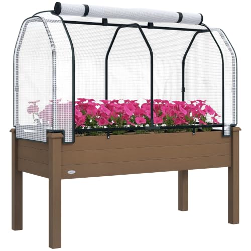 Outsunny Raised Garden Bed with PE Greenhouse Cover 48x22x46 inch Brown - color: Brown, size: 48 x 22 x 46 inch