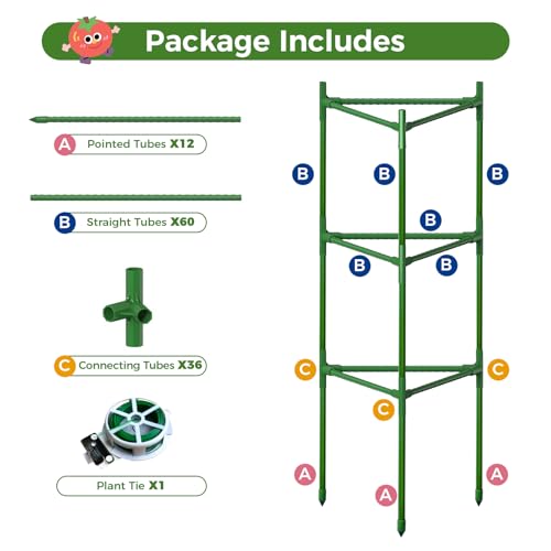 4 Pack Extra Wide Tomato Cages for Garden Up to 47.2'',Tall Metal Plant Supports for Raised Garden Bed, Foldable & Sturdy Steel Stake Cages for Tomato, Eggplant,Pepper, Pea﻿ (4 Pack) - size: 4 Pack