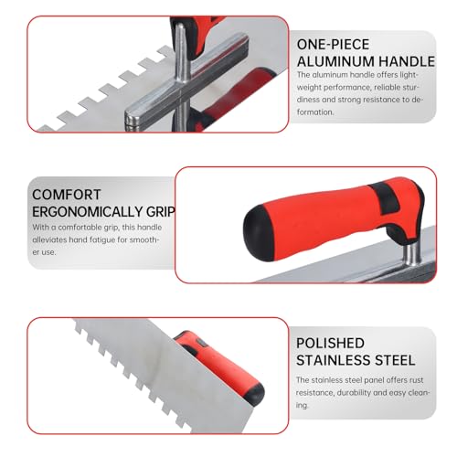 Square Notched Tile Trowel Set, with Rubber Grout Float and Grout Sponge - size: Trowel and Float Set