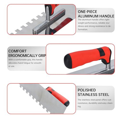 Square Notched Tile Trowel Set, with Rubber Grout Float and Grout Sponge - size: Trowel and Float Set