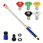 High Pressure Hose Nozzle for Garden Hose,Leak-Free Jet Wand with 5 Nozzles - color: Blue