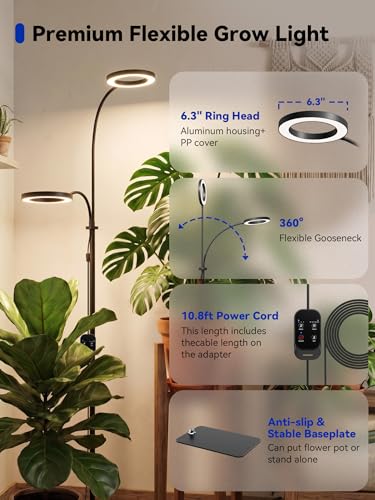 GLOWRIUM Grow Lights for Indoor Plants,Full Spectrum Plant Light with Stand - color: Black-Double Head