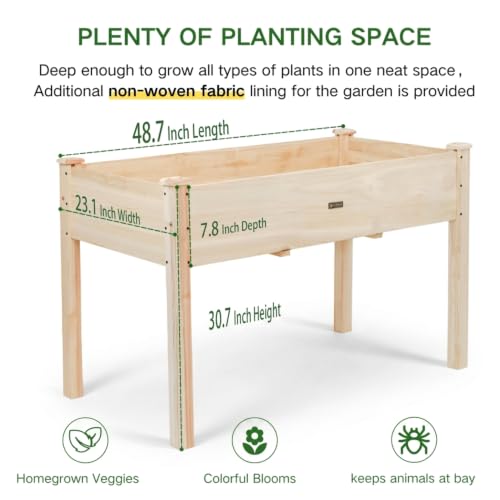 48x24x30 Elevated Wooden Raised Garden Bed with Legs, 300LBS Capacity - color: Natural, size: 48 x 24 x 30in